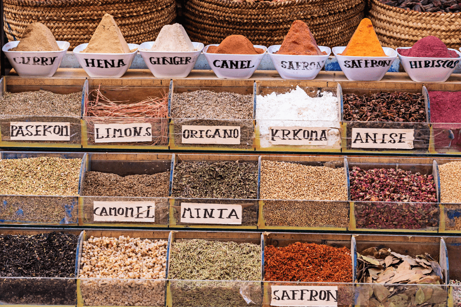 herbs and spices in spice shop